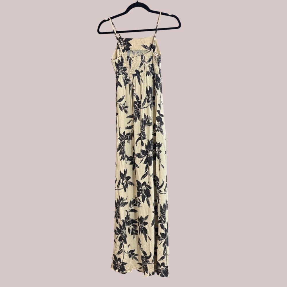 Monteau LA XS Cream Floral Linen Maxi Dress Smocked Summer Beach Resort Vacation - Picture 5 of 8